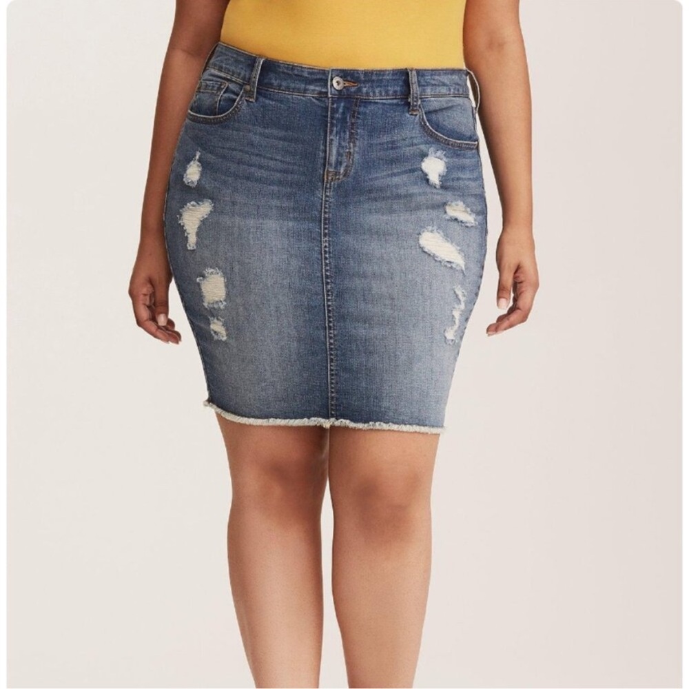 Denim Distressed Skirt